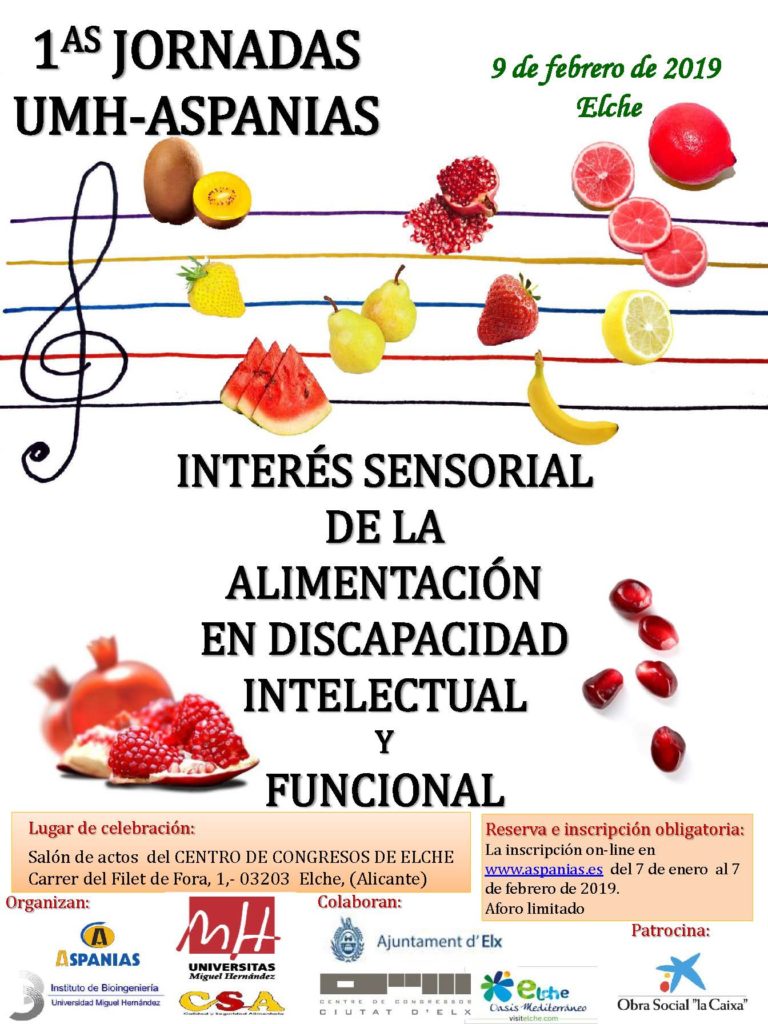 cartel I jornadas UMH Aspanias interés sensorial de la alimentación en discapacidad intelectual y funcional